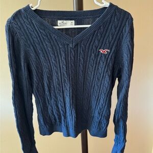 Hollister Women's Deep Blue V-Neck Sweater